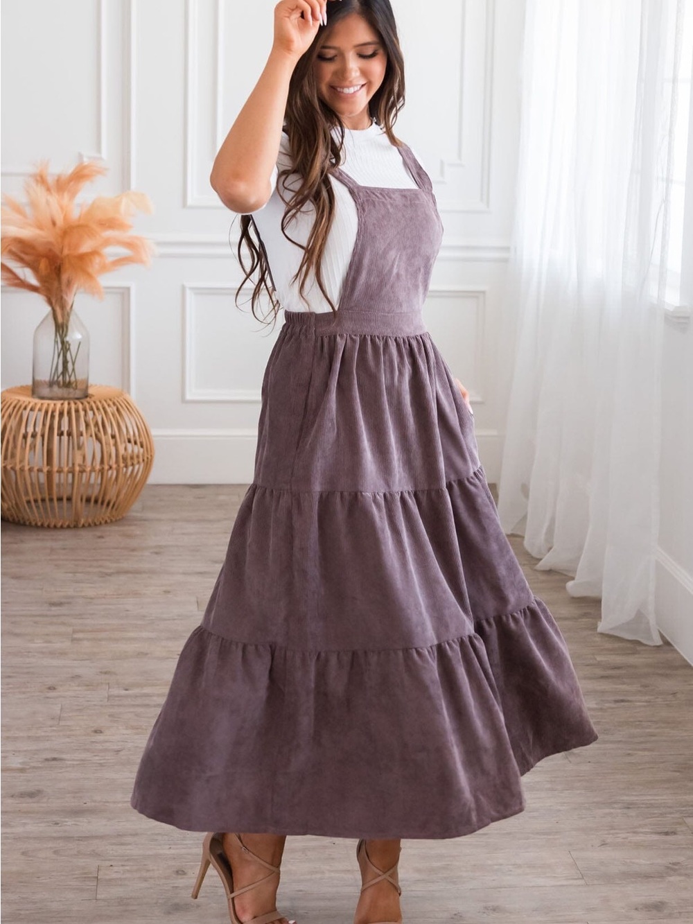 Mikarose Purple Brown Corduroy Tiered Overall Pinafore Dress XS Retro Prairie